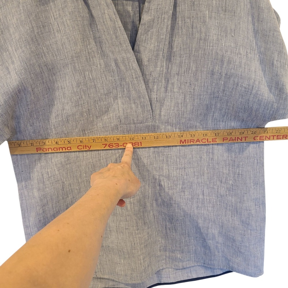 Lafayette 148 Blue Linen Popover Top‎ Small Oversized Loose Dolman Short Sleeves - Picture 7 of 8